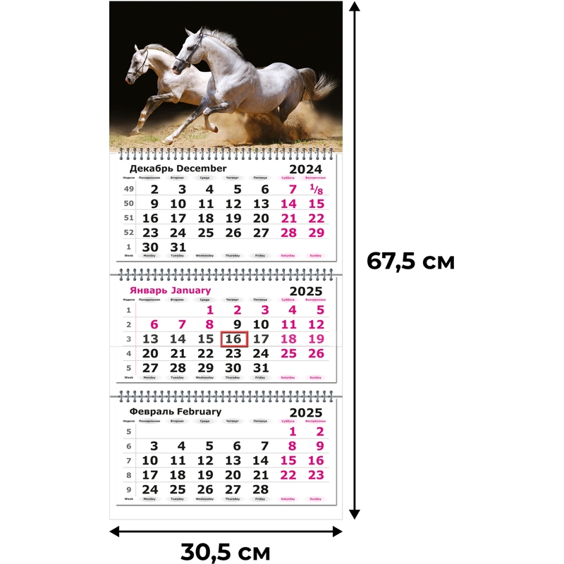 Календарь настенный 3-х блочный 2025 год Лошади (30.5х67.5 см) – купить по выгодной цене в интернет-магазине | 2062070