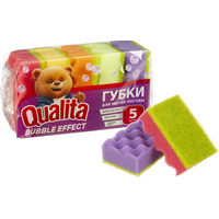 Губка для посуды Qualita Bubble Effect поролон 10x6.6 см с абразивным  слоем (5 штук в упаковке)