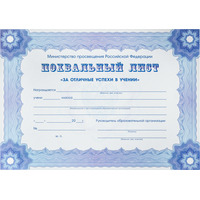 Похвальный лист За успехи в учебе МП РФ А4 250 г/кв.м (10 штук в  упаковке)