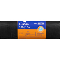 Мешки для мусора Luscan 100 л с завязками чёрные (ПВД 50 мкм, 10 штук)