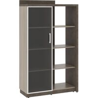 Шкаф для документов Wood&Stone СФ-534181 полузакрытый со стеклом  (бетон чикаго тёмный/дрифтвуд/графит, 1037х454.5х1770 мм)