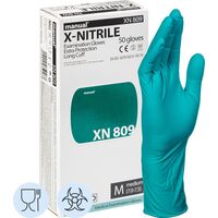 Перчатки медицинские смотровые Manual XN 809 нитриловые неопудренные  удлиненные зеленые (размер M, 50 штук/25 пар в упаковке)