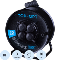 Удлинитель на катушке металл TOPFORT КГ 3x2.5 кв.мм. 30 м 16 А 3500 Вт   IP44 с  заземлением 4 розетки