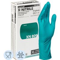 Перчатки медицинские смотровые Manual XN 809 нитриловые неопудренные  удлиненные зеленые (размер XL, 50 штук/25 пар в упаковке)