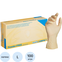 Перчатки медицинские смотровые латексные Safe and Care TL/DL202 текстурированные нестерильные двойного хлорирования размер L (8-9) жёлтые (50 пар/100 штук в упаковке)