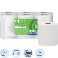 Полотенца бумажные рулонные Focus 1-слойные белые 6 рулонов по 200  метров (5043330)