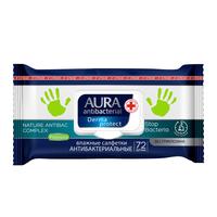 Салфетки влажные Aura Ромашка антибактериальные флоупак с жёстким  клапаном (72 листа в пачке)