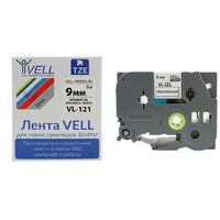 Картридж Vell VL-121 для принтера этикеток Brother (9 мм x 8 м, цвет  ленты  прозрачный, шрифт черный)