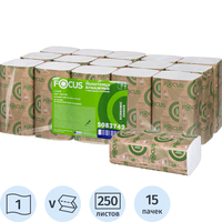 Полотенца бумажные листовые Focus H3 V-сложение (ZZ) 1-слойные белые 15  пачек по 250 листов (5083742)