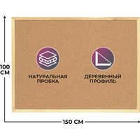 Доска пробковая 100х150 см Attache (Attache Economy) деревянная рама