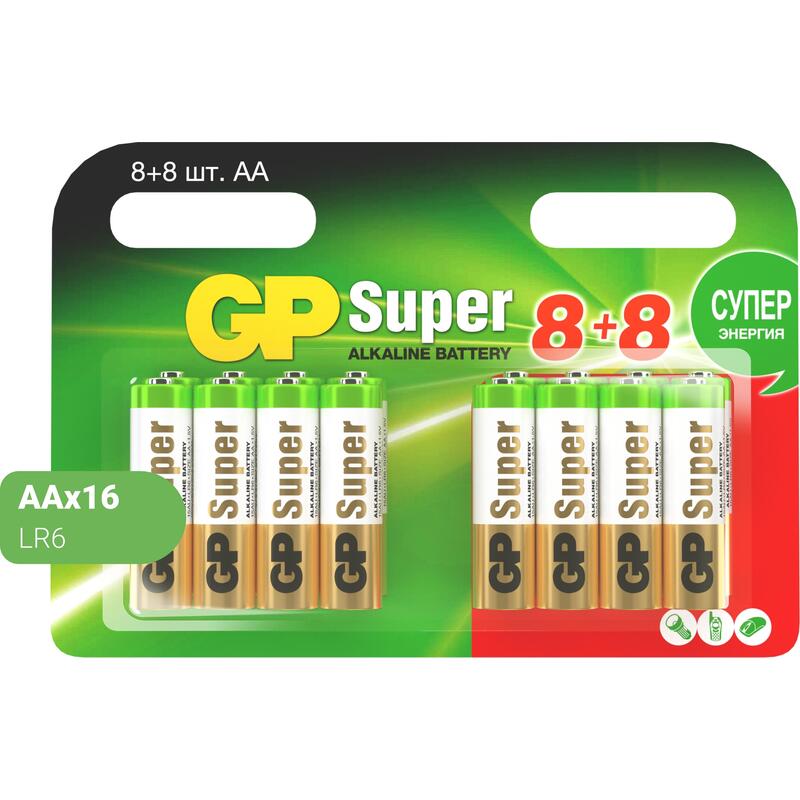 Батарейка AA пальчиковая GP Super (16 штук в упаковке) – купить по выгодной цене в интернет-магазине | 1932771