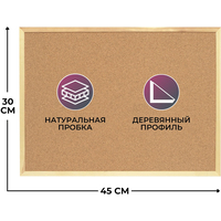 Доска пробковая 30х45 см Attache (Attache Economy) деревянная рама