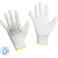 Перчатки рабочие защитные Gward White PU1001 нейлоновые с полиуретановым  покрытием белые (4 нити, 13 класс, размер 7 (S), 12 пар в упаковке)