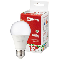 Фитолампа для растений красно-синего спектра светодиодная In Home  LED-A60-ФИТО 15 Вт Е27 (4690612036502)