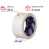 Клейкая лента упаковочная Unibob 48 мм х 66 м 45 мкм белая (6шт в упаковке)