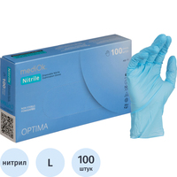 Перчатки медицинские смотровые нитриловые MediOk Nitrile Optima текстурированные нестерильные неопудренные размер L (8-9) голубые (50 пар/100 штук в упаковке)