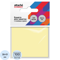 Стикеры Attache Economy 38x51 мм пастельный желтый (1 блок на 100  листов)