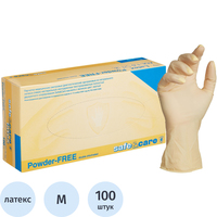 Перчатки медицинские смотровые латексные Safe and Care TL/DL202 текстурированные нестерильные двойного хлорирования размер M (7-8) жёлтые (50 пар/100 штук в упаковке)