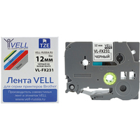 Картридж Vell VL-FX231 для принтера этикеток Brother (12 мм x 8 м, цвет  ленты  белый, шрифт черный)