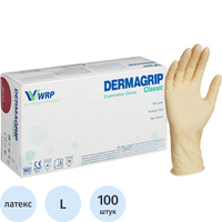 Перчатки медицинские смотровые латексные Dermagrip Classic текстурированные нестерильные неопудренные размер L (8-9) жёлтые (50 пар/100 штук в упаковке)