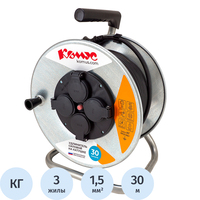 Удлинитель на катушке металл Комус КГ 3x1.5 кв.мм 30 м 16 А 3600 Вт IP44   с заземлением 4 розетки
