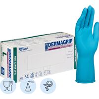 Перчатки медицинские смотровые Dermagrip High Risk латексные  неопудренные удлиненные голубые (размер L, 50 штук/25 пар в упаковке)