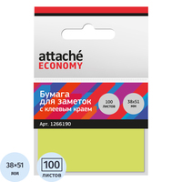 Стикеры Attache Economy 38x51 мм неоновый желтый (1 блок на 100 листов)