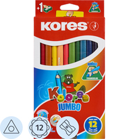Карандаши цветные Kores Jumbo 12 карандашей 12 цветов трёхгранные  (утолщённые, 93512.01)