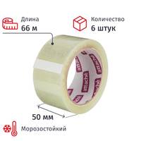 Клейкая лента упаковочная Attache 50 мм x 66 м 50 мкм прозрачная  морозостойкая (6 штук в упаковке)