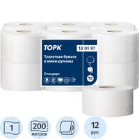 Бумага туалетная рулонная Tork (Tellus) Universal T2 1-слойная цвет  натуральный белый 12 рулонов по 200 метров (120197)