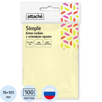 Стикеры Attache Simple 76х101 мм пастельные желтые (1 блок на 100  листов)