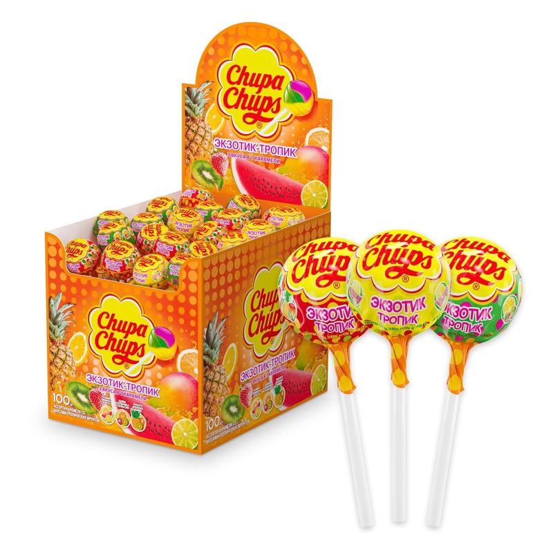 Карамель chupa chups шоубокс Тропик ассорти 12гр