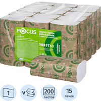 Полотенца бумажные листовые Focus H3 V-сложение (ZZ) 1-слойные белые 15  пачек по 200 листов (5083743)