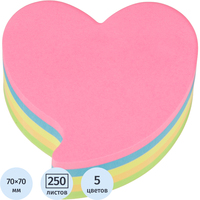 Стикеры фигурные Kores Fantasy Heart 70x70 мм неоновые 5 цветов (1 блок  на 250 листов)