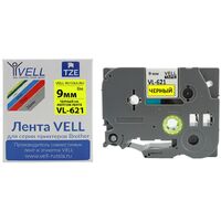 Картридж Vell VL-621 для принтера этикеток Brother (9 мм x 8 м, цвет  ленты  желтый, шрифт черный)