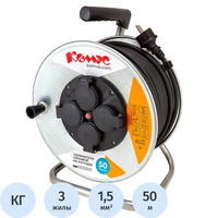 Удлинитель на катушке металл Комус КГ 3x1.5 кв.мм 50 м 16 А 3600 Вт IP44   с заземлением 4 розетки