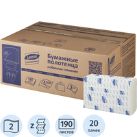 Полотенца бумажные листовые Luscan Professional H2 Z-сложение 2-слойные  белые 20 пачек по 190 листов