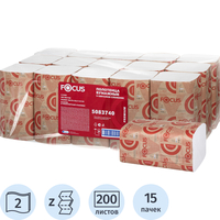 Полотенца бумажные листовые Focus H3 V-сложение (ZZ) 2-слойные белые 15  пачек по 200 листов (5083740)