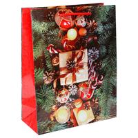 Пакет подарочный ламинированный новогодний Наступило Рождество  (32.7x26.4x8 см)
