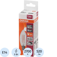 Лампа светодиодная филаментная Osram 5 Вт E14 C 2700 К 520 Лм  диммируемая (4058075230354)