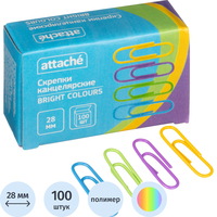 Скрепки канцелярские 28 мм Attache Bright Colours металлические с  полимерным покрытием (100 штук в упаковке)