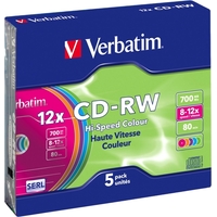 Диск CD-RW Verbatim 700 МБ 12x slim 43167 (5 штук в упаковке)