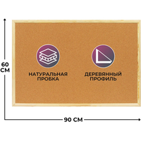 Доска пробковая 60х90 см Attache (Attache Economy) деревянная рама